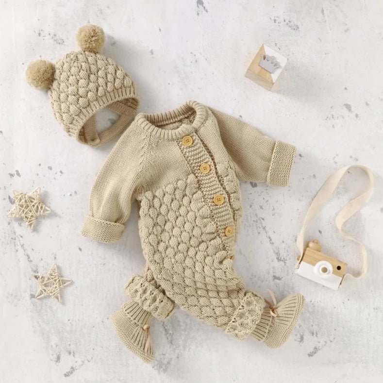 Knitted Winter Long Sleeve Jumpsuit Overall And Beanie Baby 3-18 Months - Skaldo & Malin