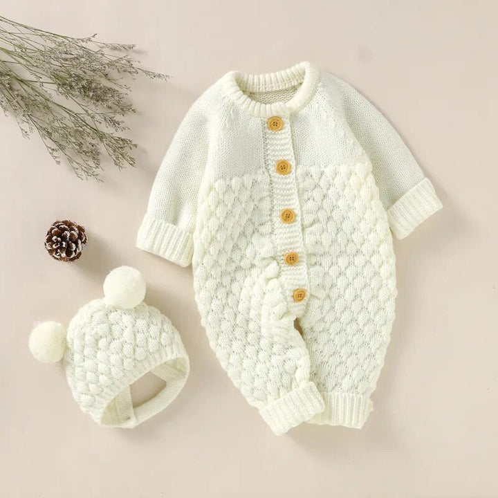 Knitted Winter Long Sleeve Jumpsuit Overall And Beanie Baby 3-18 Months - Skaldo & Malin