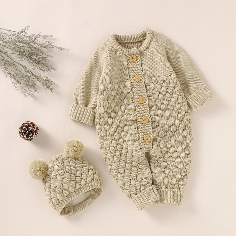 Knitted Winter Long Sleeve Jumpsuit Overall And Beanie Baby 3-18 Months - Skaldo & Malin