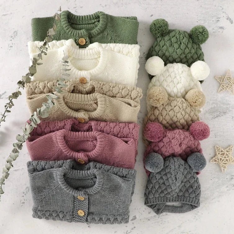 Knitted Winter Long Sleeve Jumpsuit Overall And Beanie Baby 3-18 Months - Skaldo & Malin