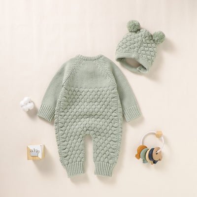 Knitted Winter Long Sleeve Jumpsuit Overall And Beanie Baby 3-18 Months - Skaldo & Malin