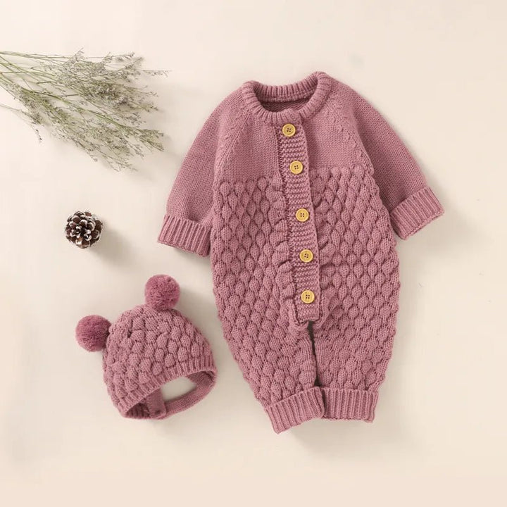Knitted Winter Long Sleeve Jumpsuit Overall And Beanie Baby 3-18 Months - Skaldo & Malin