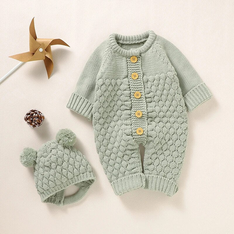 Knitted Winter Long Sleeve Jumpsuit Overall And Beanie Baby 3-18 Months - Skaldo & Malin