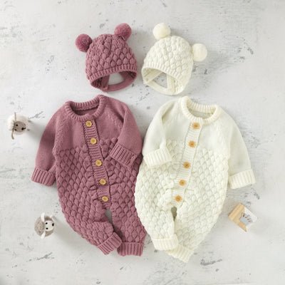 Knitted Winter Long Sleeve Jumpsuit Overall And Beanie Baby 3-18 Months - Skaldo & Malin