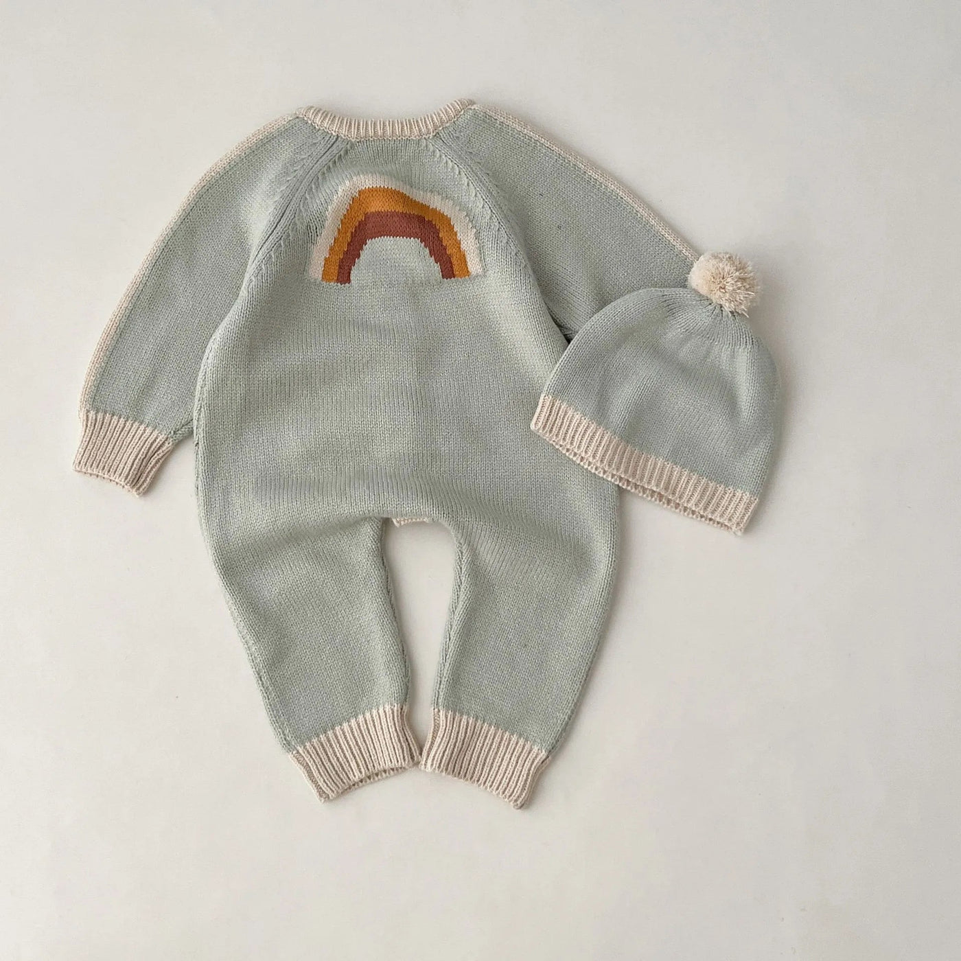 Korean Inspired Knitted Rainbow Sweater Romper + Hat Baby Toddler 6 - 36 Months - Skaldo & Malin