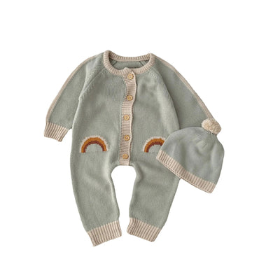 Korean Inspired Knitted Rainbow Sweater Romper + Hat Baby Toddler 6 - 36 Months - Skaldo & Malin