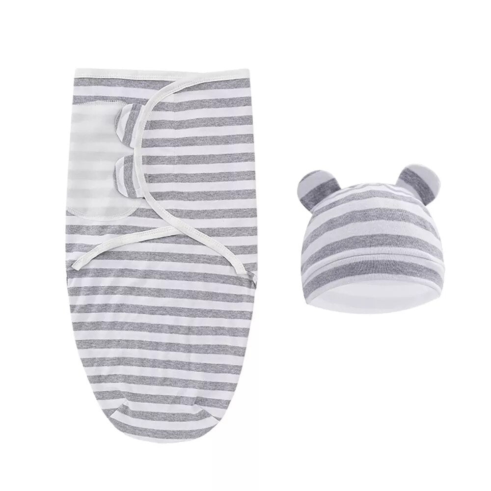 Newborn Adjustable Baby Swaddle Blanket With Hat Set Baby 0 - 3 Months - Skaldo & Malin