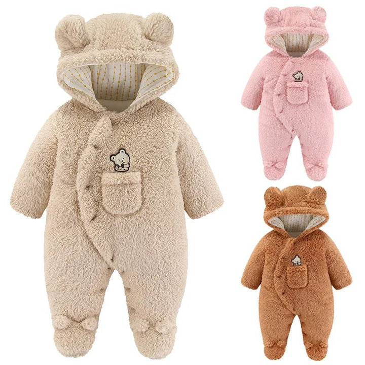Plush Hooded Teddy Bear Overall Button Down Jumpsuit Baby 0-12 Months - Skaldo & Malin