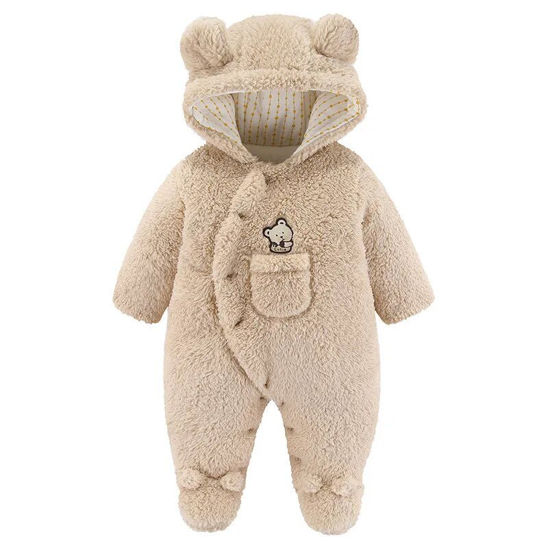 Plush Hooded Teddy Bear Overall Button Down Jumpsuit Baby 0-12 Months - Skaldo & Malin