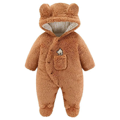 Plush Hooded Teddy Bear Overall Button Down Jumpsuit Baby 0-12 Months - Skaldo & Malin