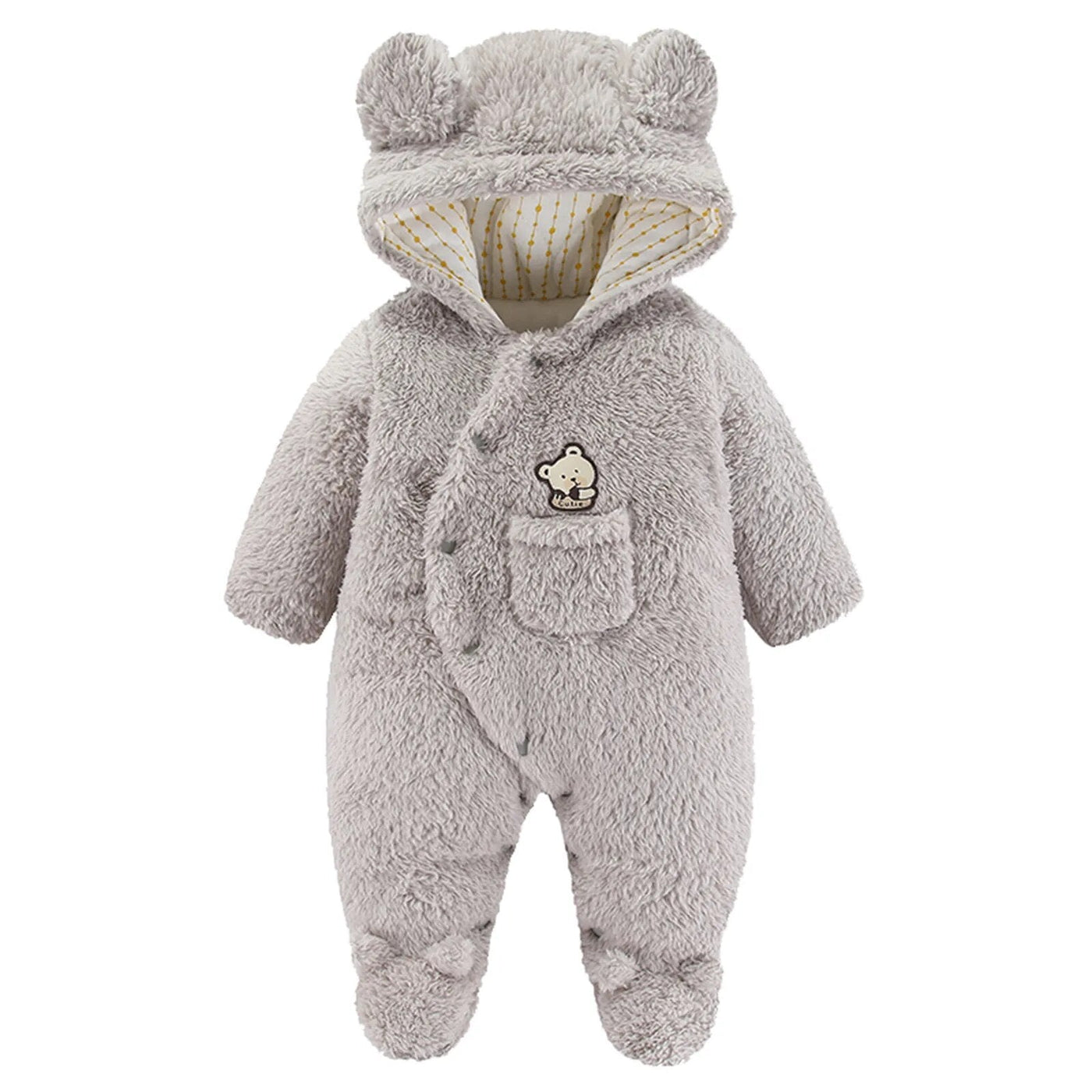 Plush Hooded Teddy Bear Overall Button Down Jumpsuit Baby 0-12 Months - Skaldo & Malin