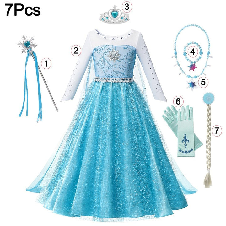 Princess Costume 7pcs Set Halloween Christmas Toddler Kid 2-10 Years Old - Skaldo & Malin
