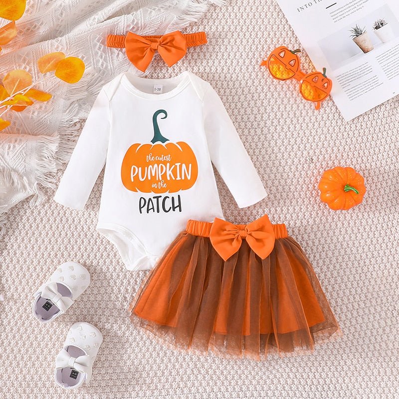 Pumpkin Long Sleeve, Skirt & Headband Set Halloween Baby Toddler 3-18 Months - Skaldo & Malin