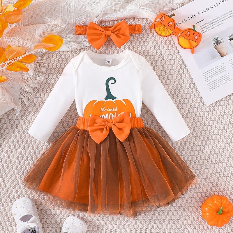 Pumpkin Long Sleeve, Skirt & Headband Set Halloween Baby Toddler 3-18 Months - Skaldo & Malin