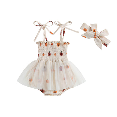Pumpkin Romper Dress & Headband Set Halloween Baby Toddler 3-18 Months - Skaldo & Malin