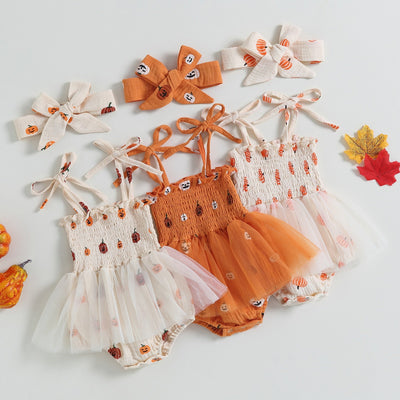Pumpkin Romper Dress & Headband Set Halloween Baby Toddler 3-18 Months - Skaldo & Malin