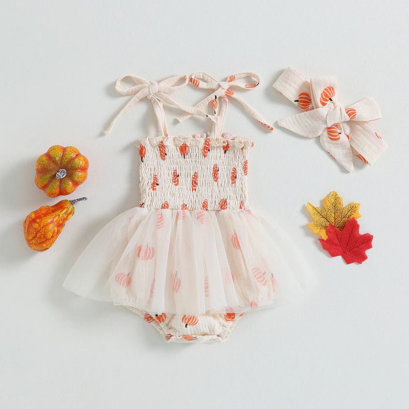 Pumpkin Romper Dress & Headband Set Halloween Baby Toddler 3-18 Months - Skaldo & Malin