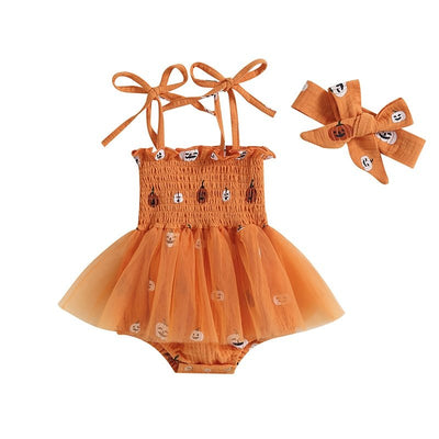 Pumpkin Romper Dress & Headband Set Halloween Baby Toddler 3-18 Months - Skaldo & Malin