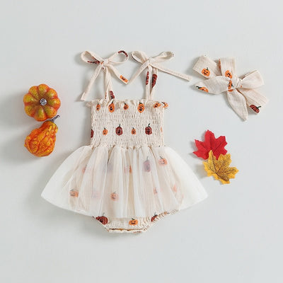 Pumpkin Romper Dress & Headband Set Halloween Baby Toddler 3-18 Months - Skaldo & Malin