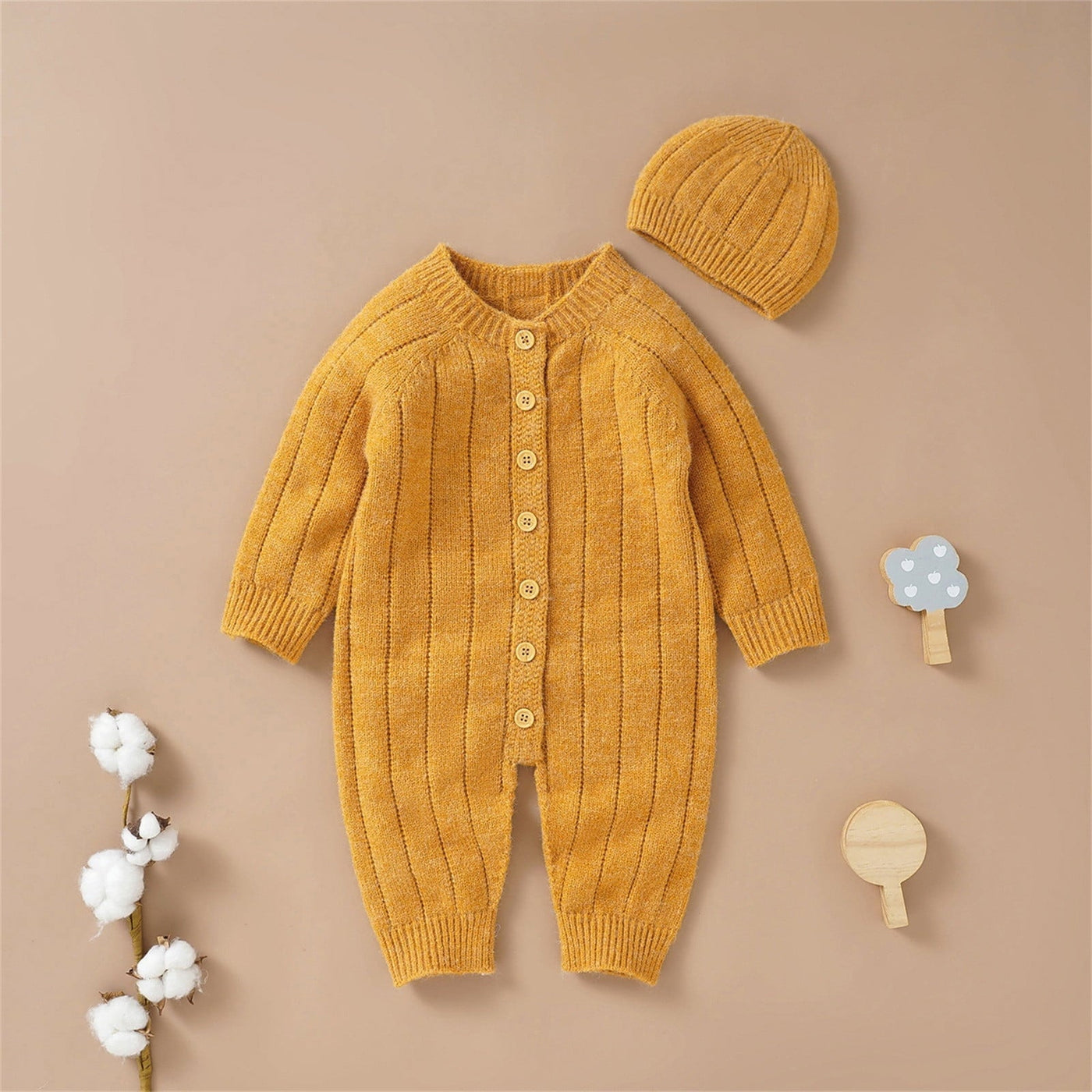 Warm Knitted Button down Onesie & Hat Baby Toddler 0-18 months - Skaldo & Malin