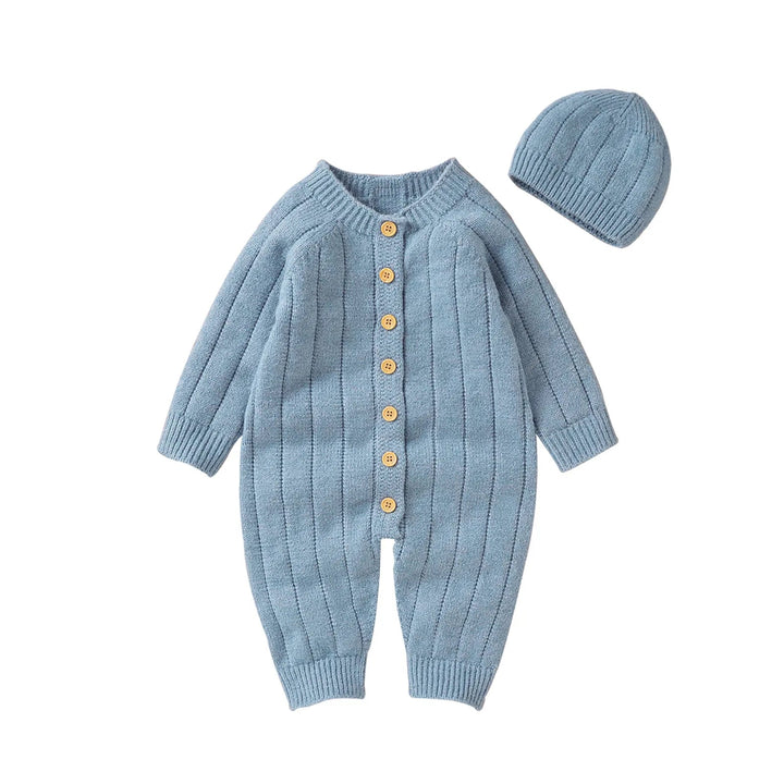 Warm Knitted Button down Onesie & Hat Baby Toddler 0-18 months - Skaldo & Malin