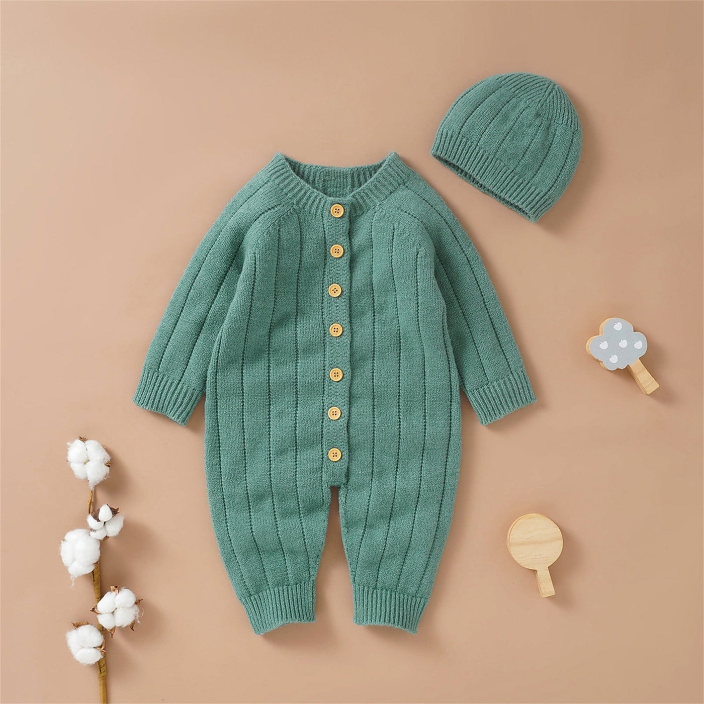 Warm Knitted Button down Onesie & Hat Baby Toddler 0-18 months - Skaldo & Malin