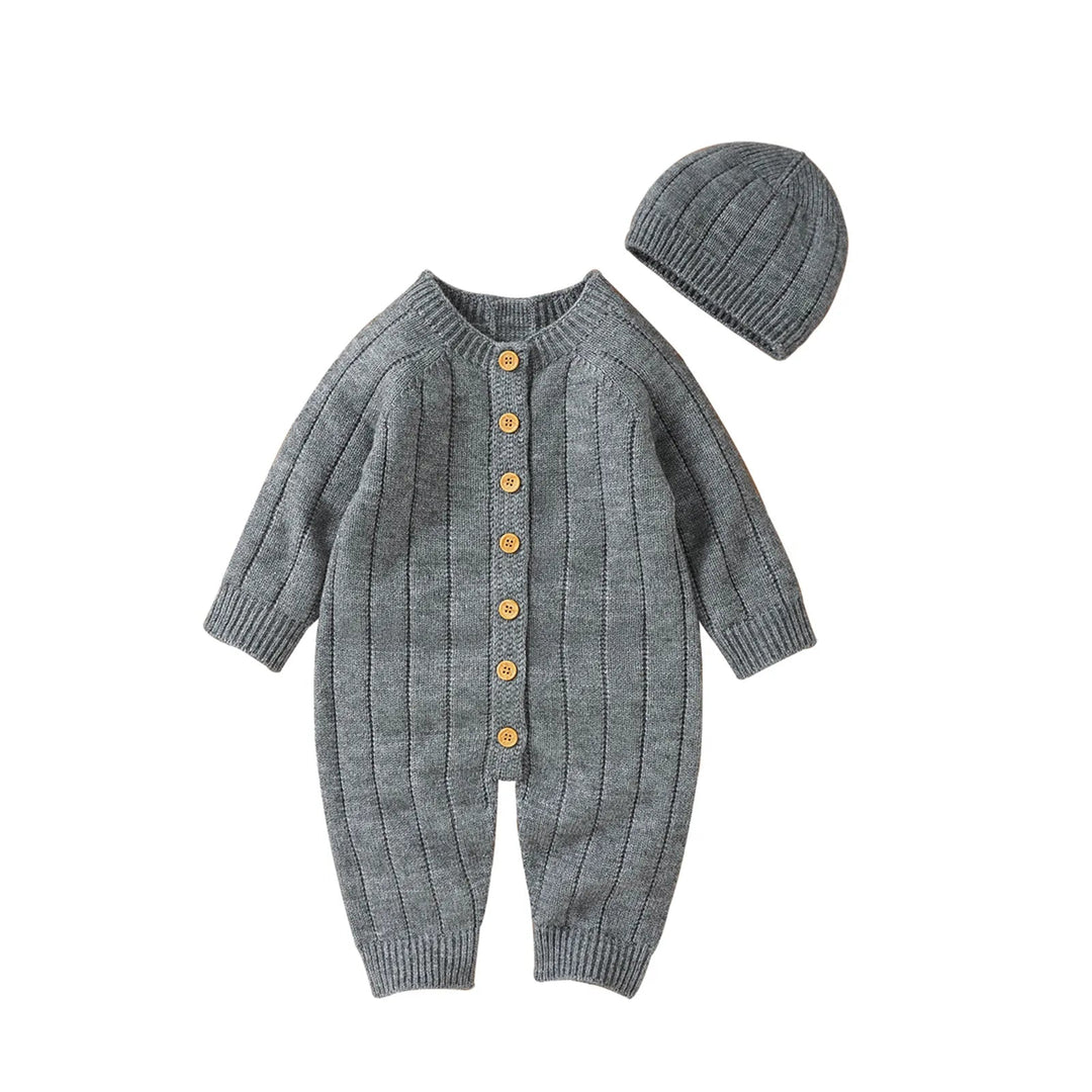 Warm Knitted Button down Onesie & Hat Baby Toddler 0-18 months - Skaldo & Malin